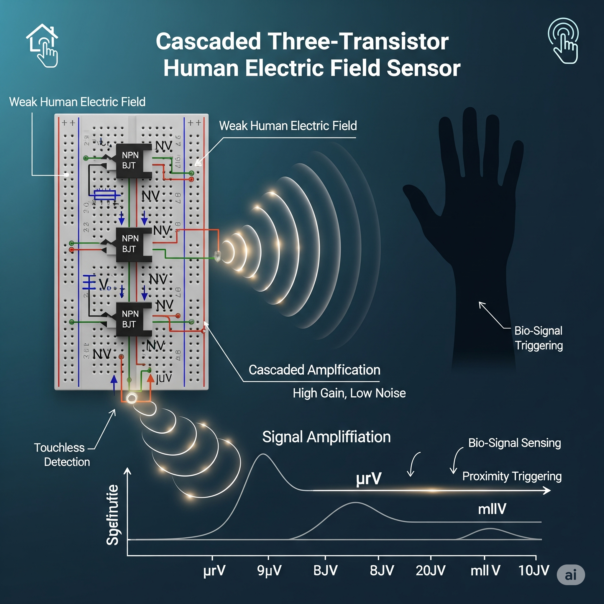 Cascaded Three-Transistor Human Sensor